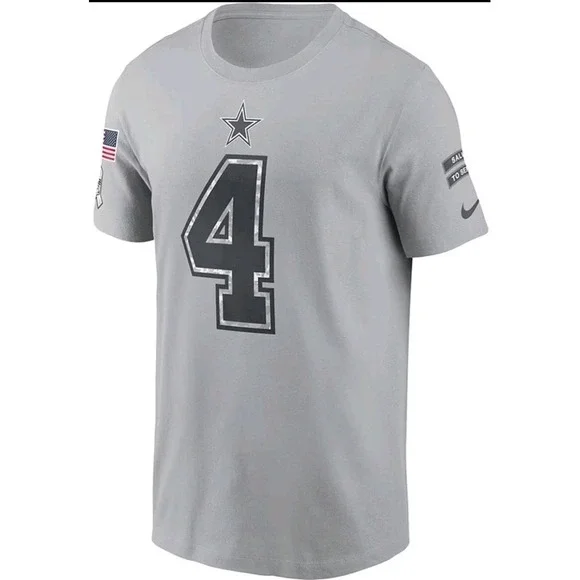 Dak Prescott #4 Dallas Cowboys Nike T Shirt Mens Gray Salute To Service NFL NWT - Picture 3 of 5